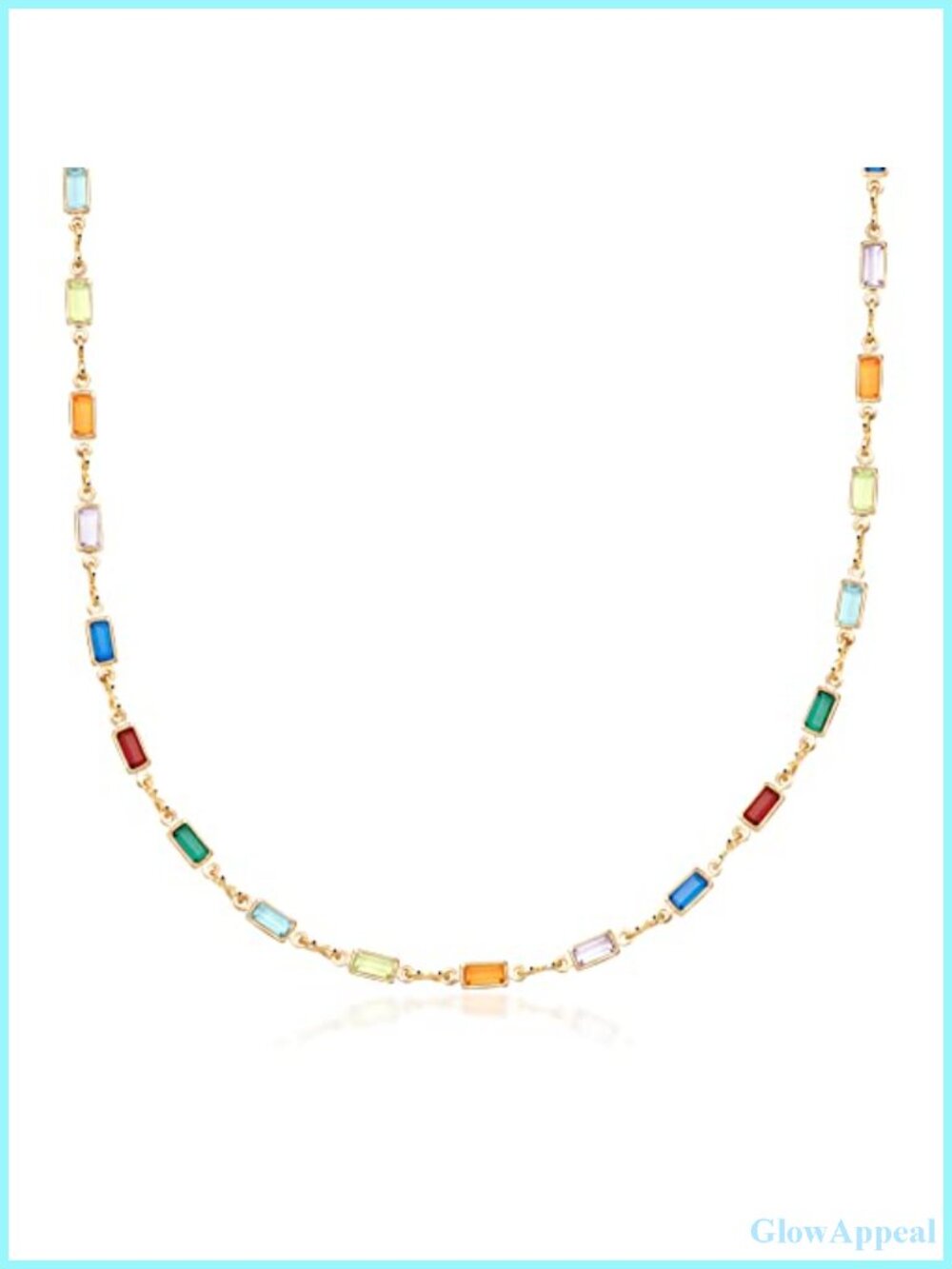 18K Gold Plated Baguette Crystal Pendant Necklace Women Adjustable Lobster Clasp